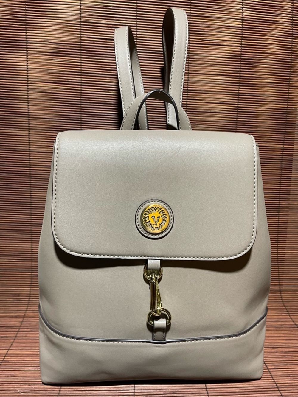 NWOT Anne Klein Lion Logo Taupe / Mushroom Shade Convertible Crossbody Backpack